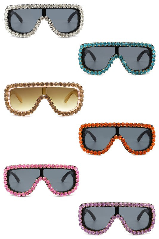 Women's Oversize Rhinestone Aviator Sunglasses