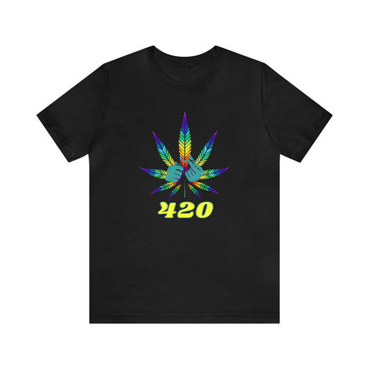 RAINBOW & TEAL 420: Unisex Jersey Short Sleeve Tee