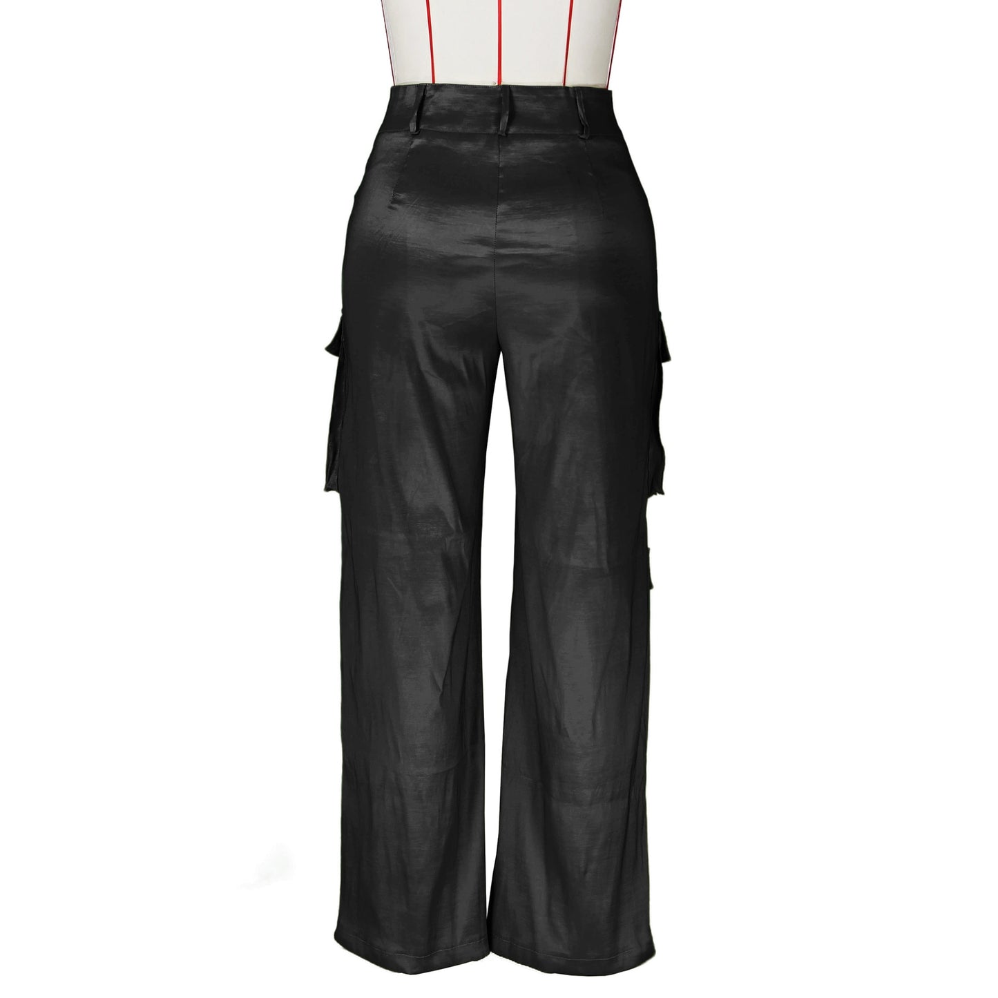 High Waist Satin Pocket Cargo Pants