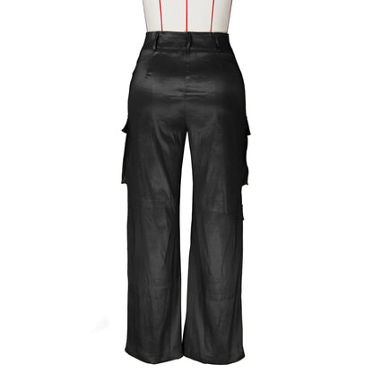 High Waist Satin Pocket Cargo Pants