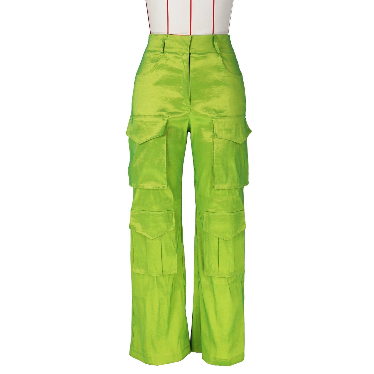 High Waist Satin Pocket Cargo Pants