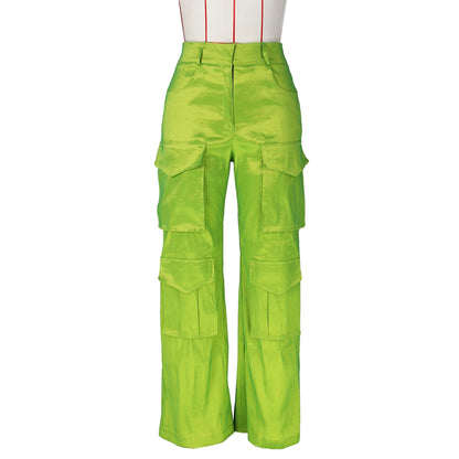 High Waist Satin Pocket Cargo Pants