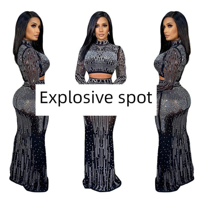 Rhinestone 2 Piece Maxi Mesh Skirt Set