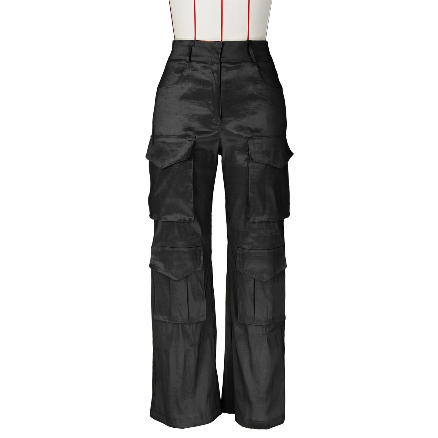 High Waist Satin Pocket Cargo Pants