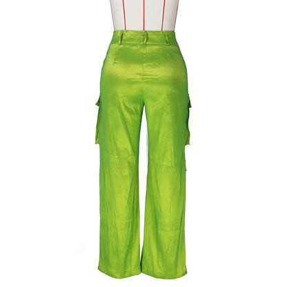 High Waist Satin Pocket Cargo Pants