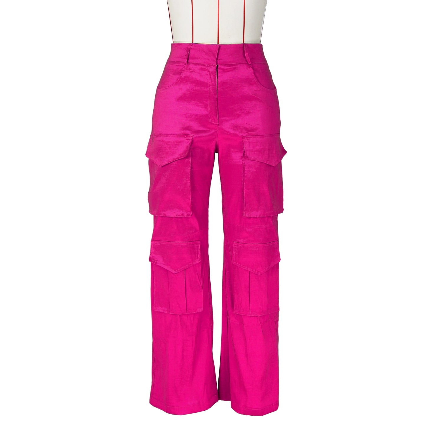 High Waist Satin Pocket Cargo Pants