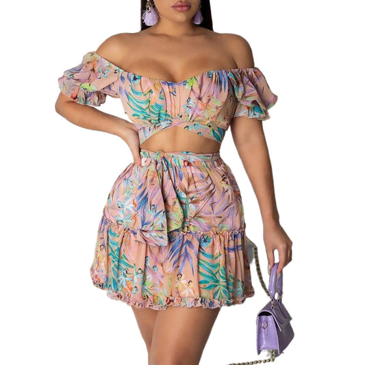 2 Piece Off-Shoulder Floral Skirt Set