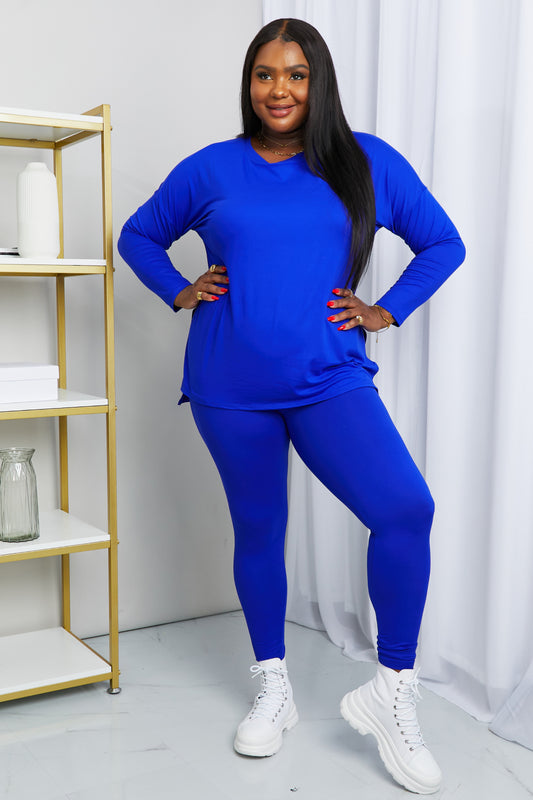 Brushed Microfiber Plus Size Loungewear Set in Bright Blue