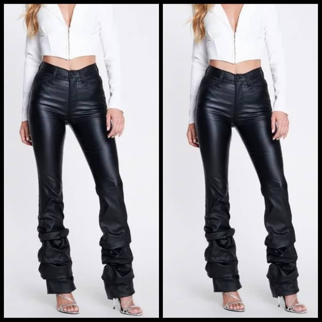 Stacked Leather Long Trousers