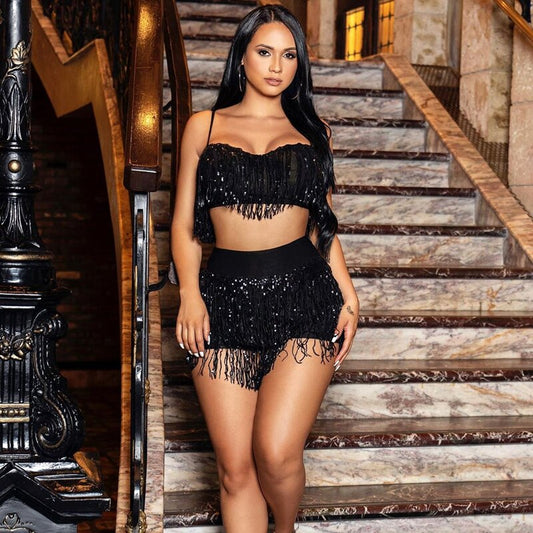 Sexy 2 Piece Sequin Fringe Set