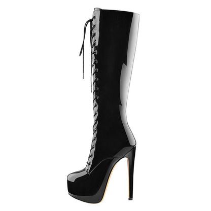 Platform Zippered Knee High Lace Up Boots