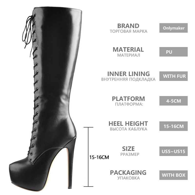 Platform Zippered Knee High Lace Up Boots