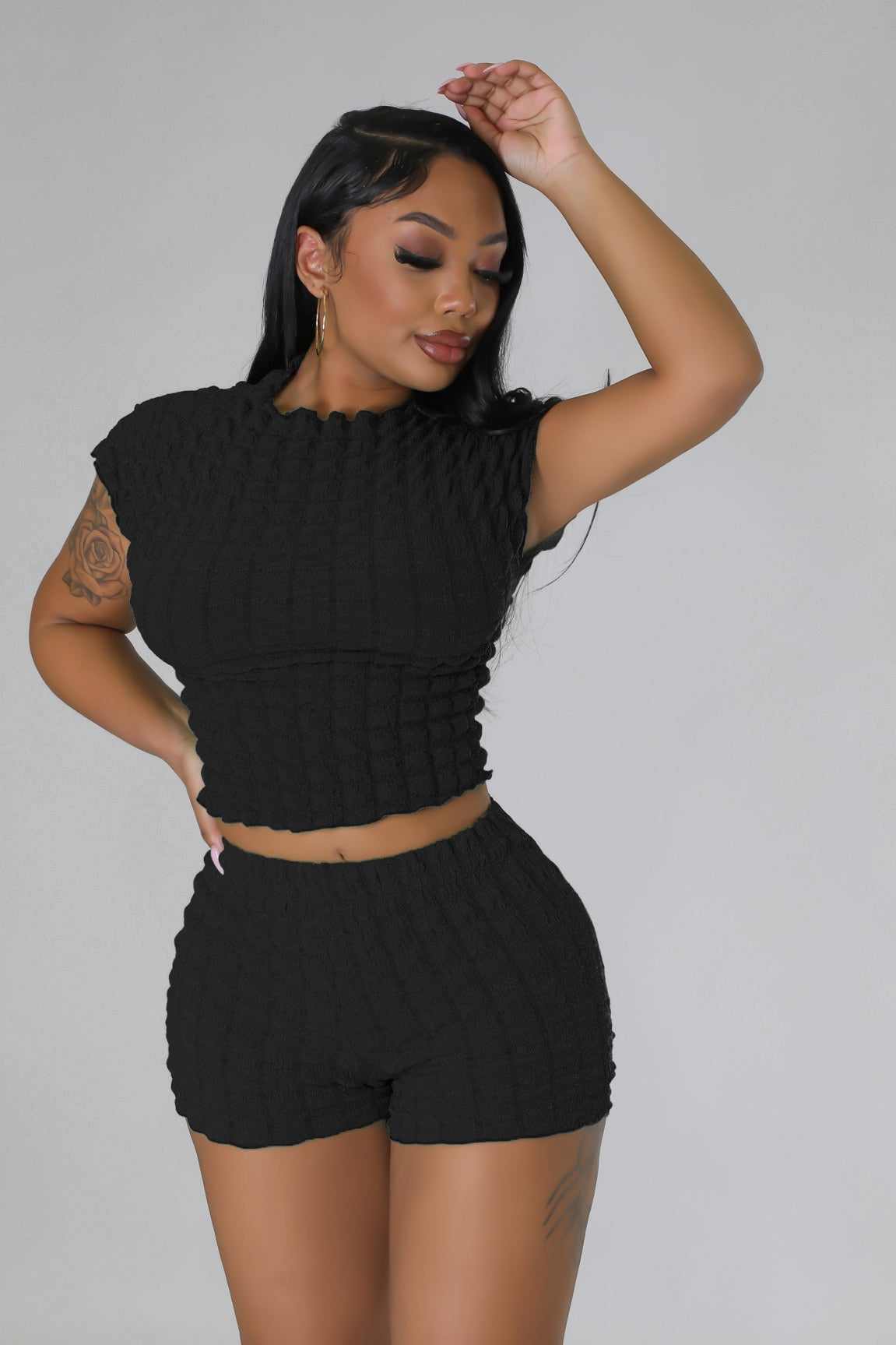 Imani Bubble Texture Crop Top and Shorts Sets