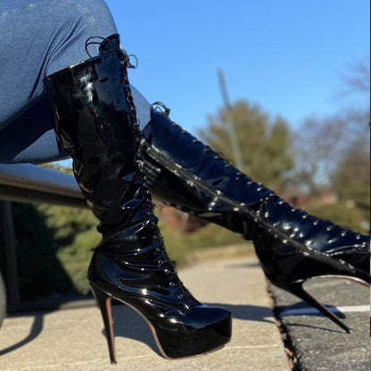 Platform Zippered Knee High Lace Up Boots