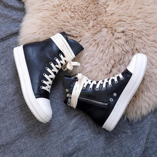 High Top Zippered Lace Up Casual Sneakers