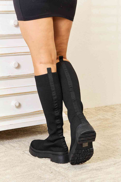 Black Knee High Platform Sock Boots