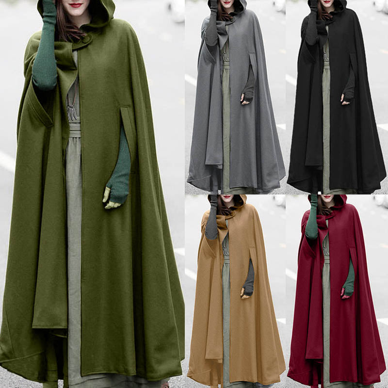 Long Hooded Open Front Poncho/Cloak